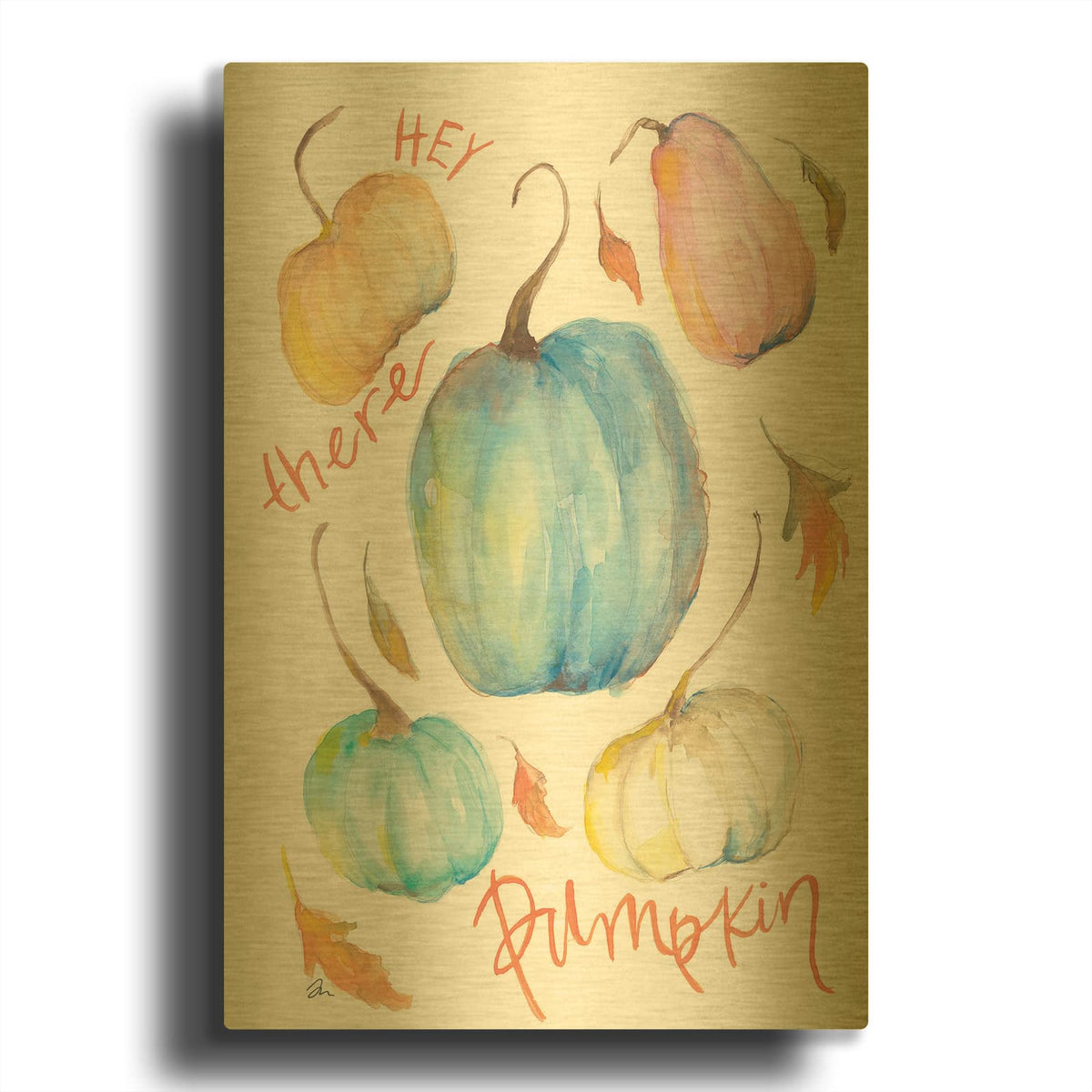 'Hey There Pumpkin' By Jessica Mingo Gold Metal Wall Art