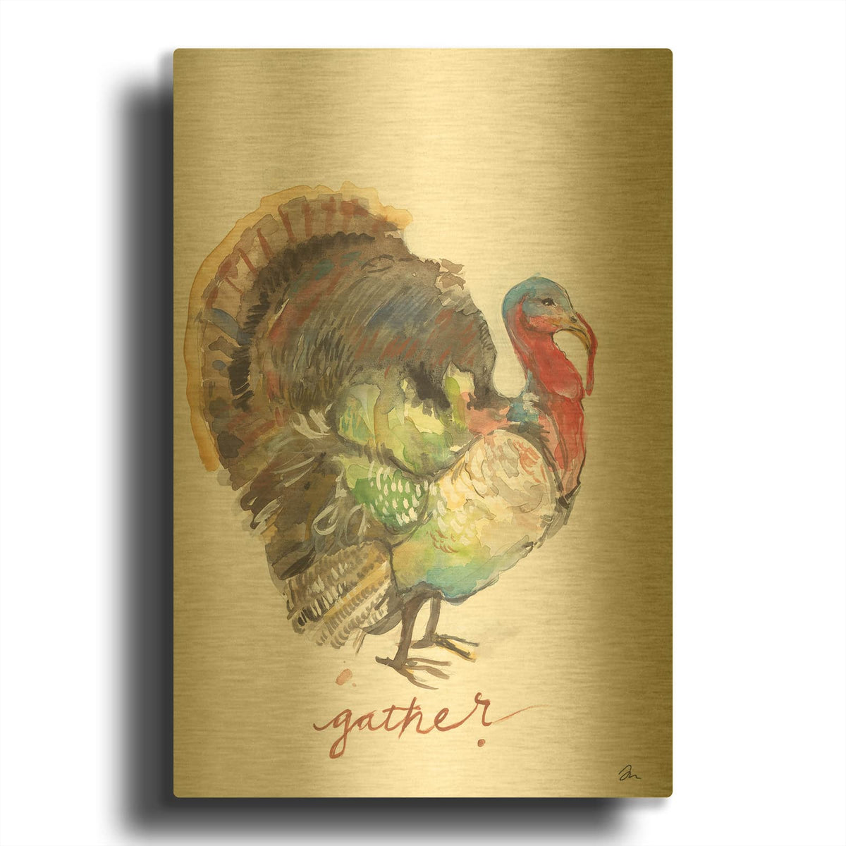 'Gather Turkey' By Jessica Mingo Gold Metal Wall Art