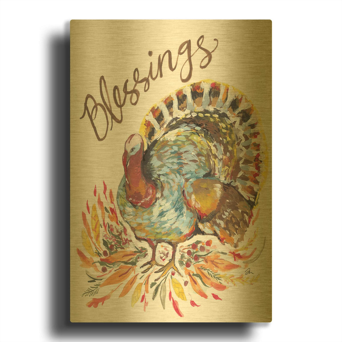 'Blessings Turkey' By Jessica Mingo Gold Metal Wall Art