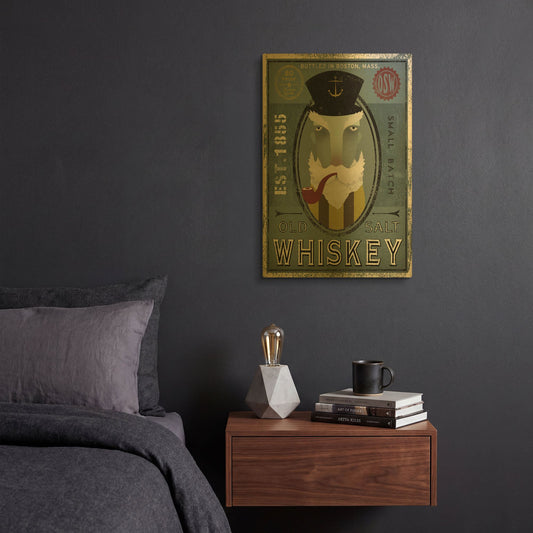'Fisherman I Old Salt Whiskey' By Ryan Fowler Gold Metal Wall Art