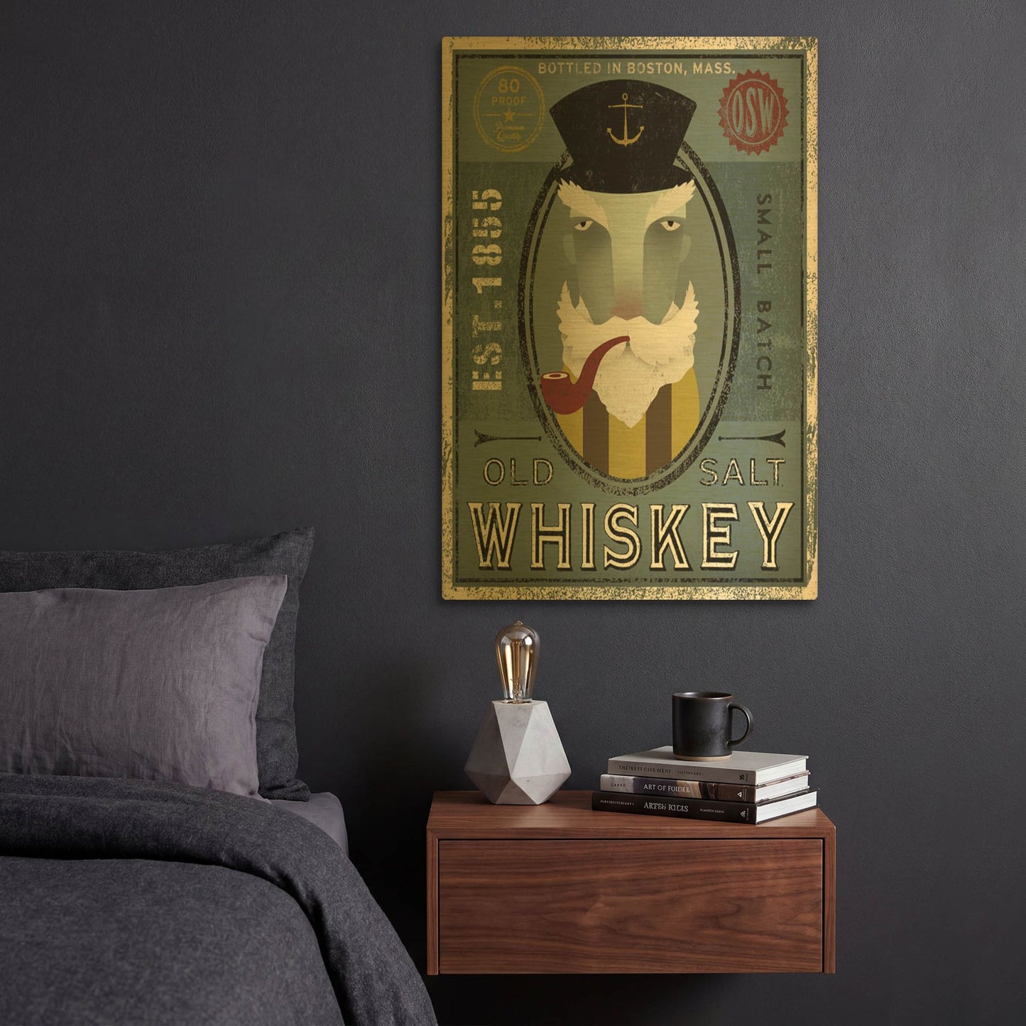 'Fisherman I Old Salt Whiskey' By Ryan Fowler Gold Metal Wall Art