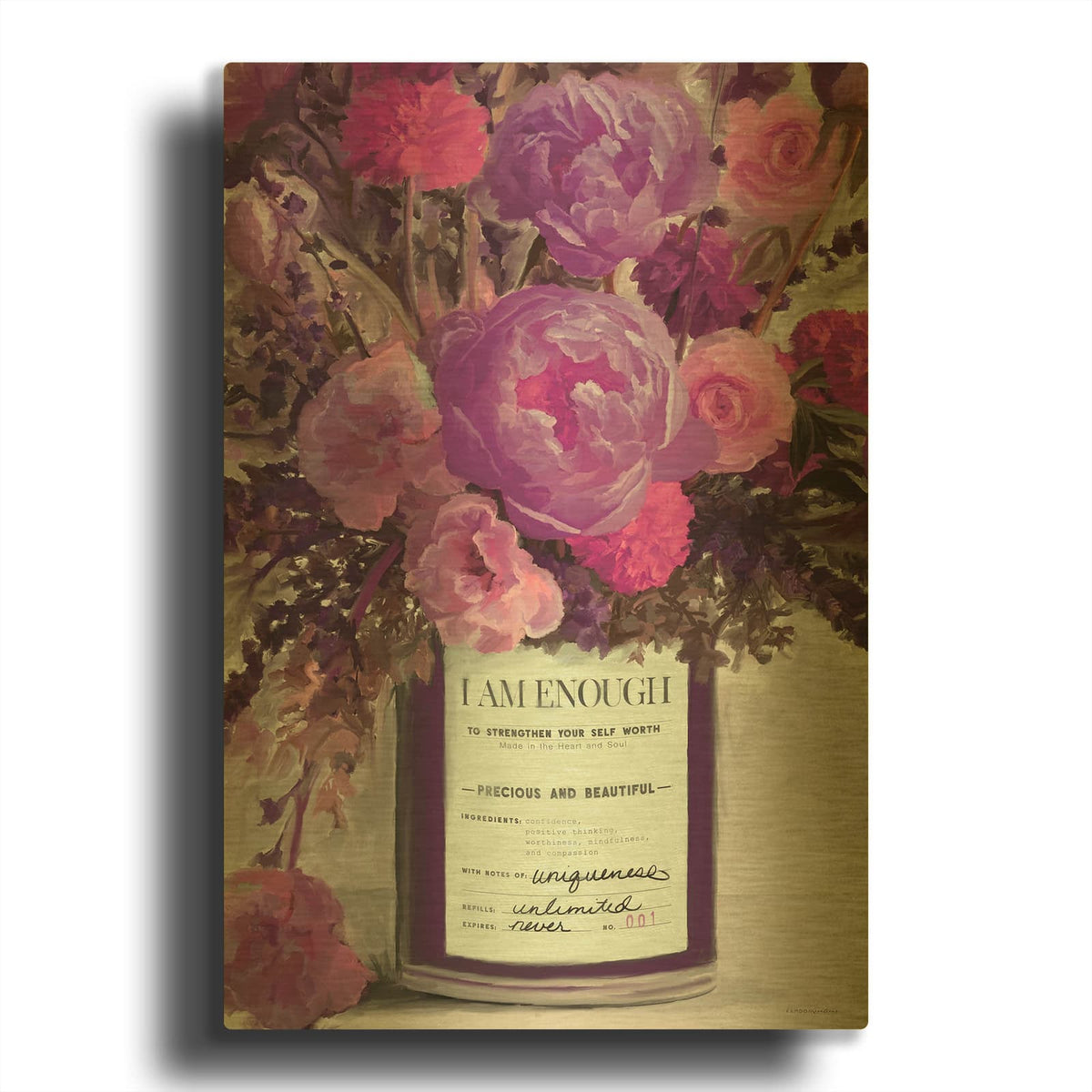 'I Am Enough Floral' By Kamdon Kreations Gold Metal Wall Art