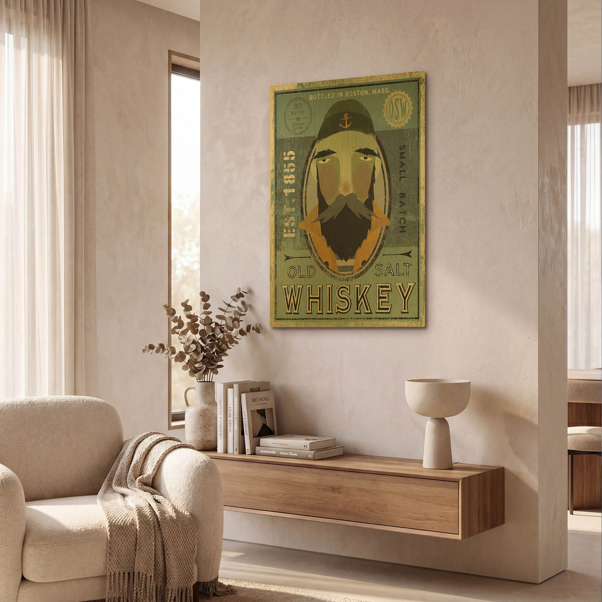 'Fisherman V Old Salt Whiskey' By Ryan Fowler Gold Metal Wall Art