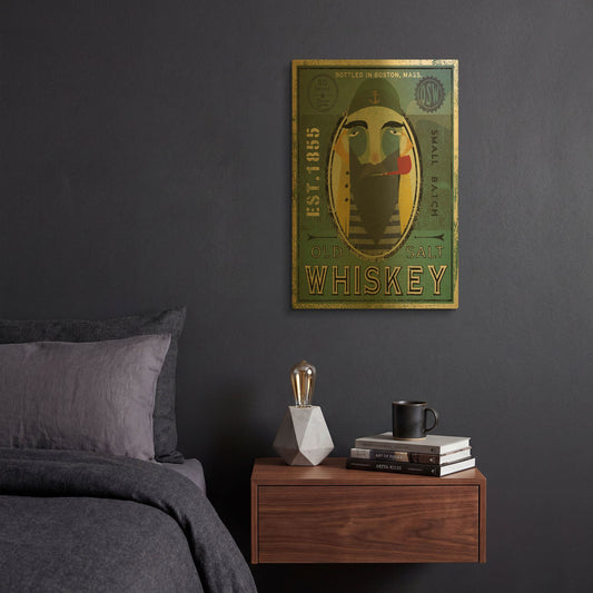 'Fisherman VII Old Salt Whiskey' By Ryan Fowler Gold Metal Wall Art