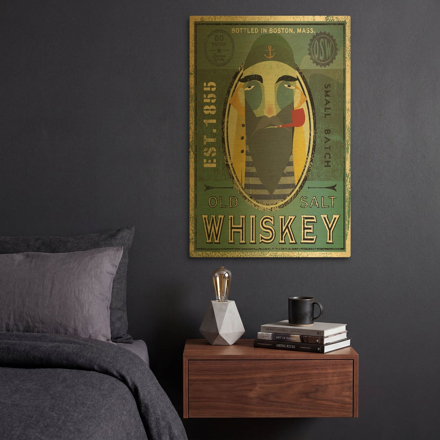 'Fisherman VII Old Salt Whiskey' By Ryan Fowler Gold Metal Wall Art