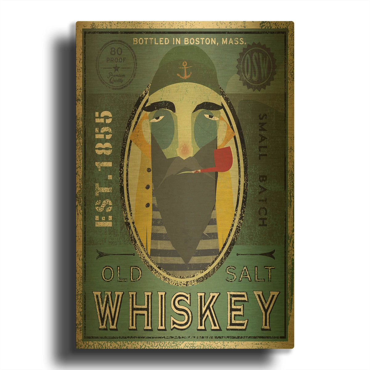 'Fisherman VII Old Salt Whiskey' By Ryan Fowler Gold Metal Wall Art