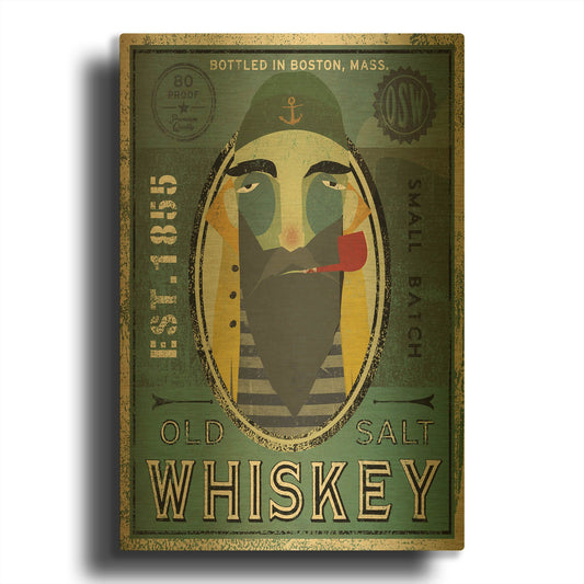 'Fisherman VII Old Salt Whiskey' By Ryan Fowler Gold Metal Wall Art
