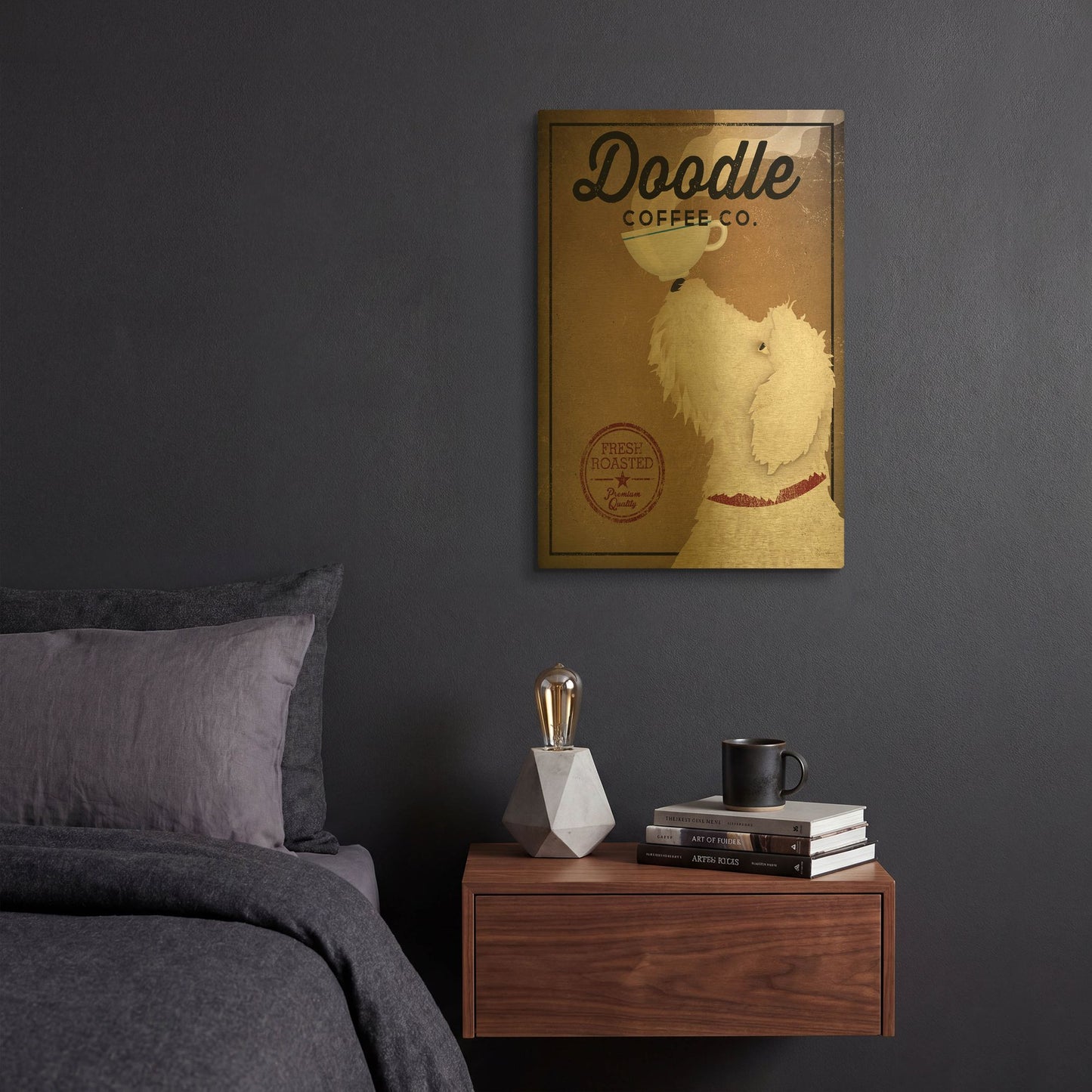 'Doodle Coffee' By Ryan Fowler Gold Metal Wall Art