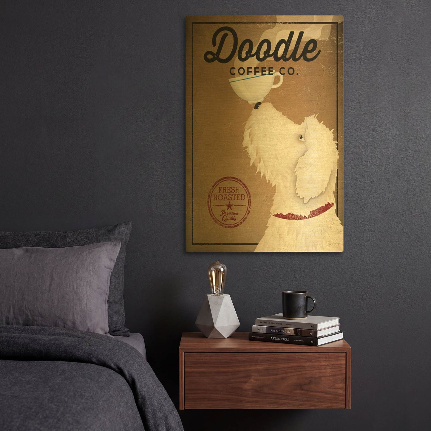 'Doodle Coffee' By Ryan Fowler Gold Metal Wall Art