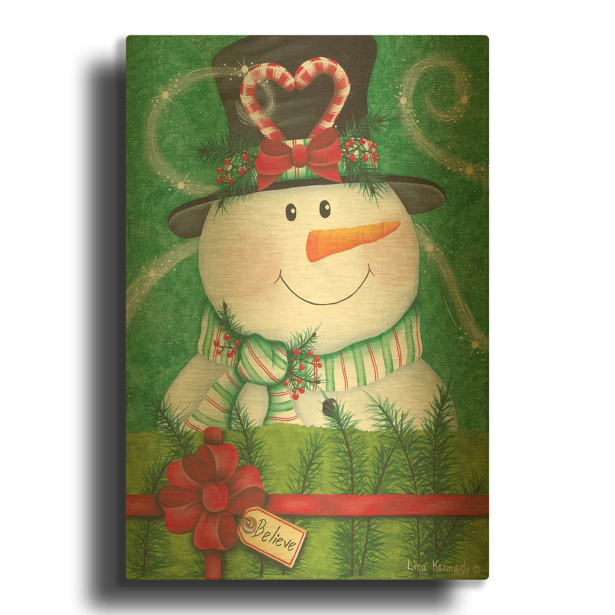 'Snowman Gift' By Lisa Kennedy Gold Metal Wall Art