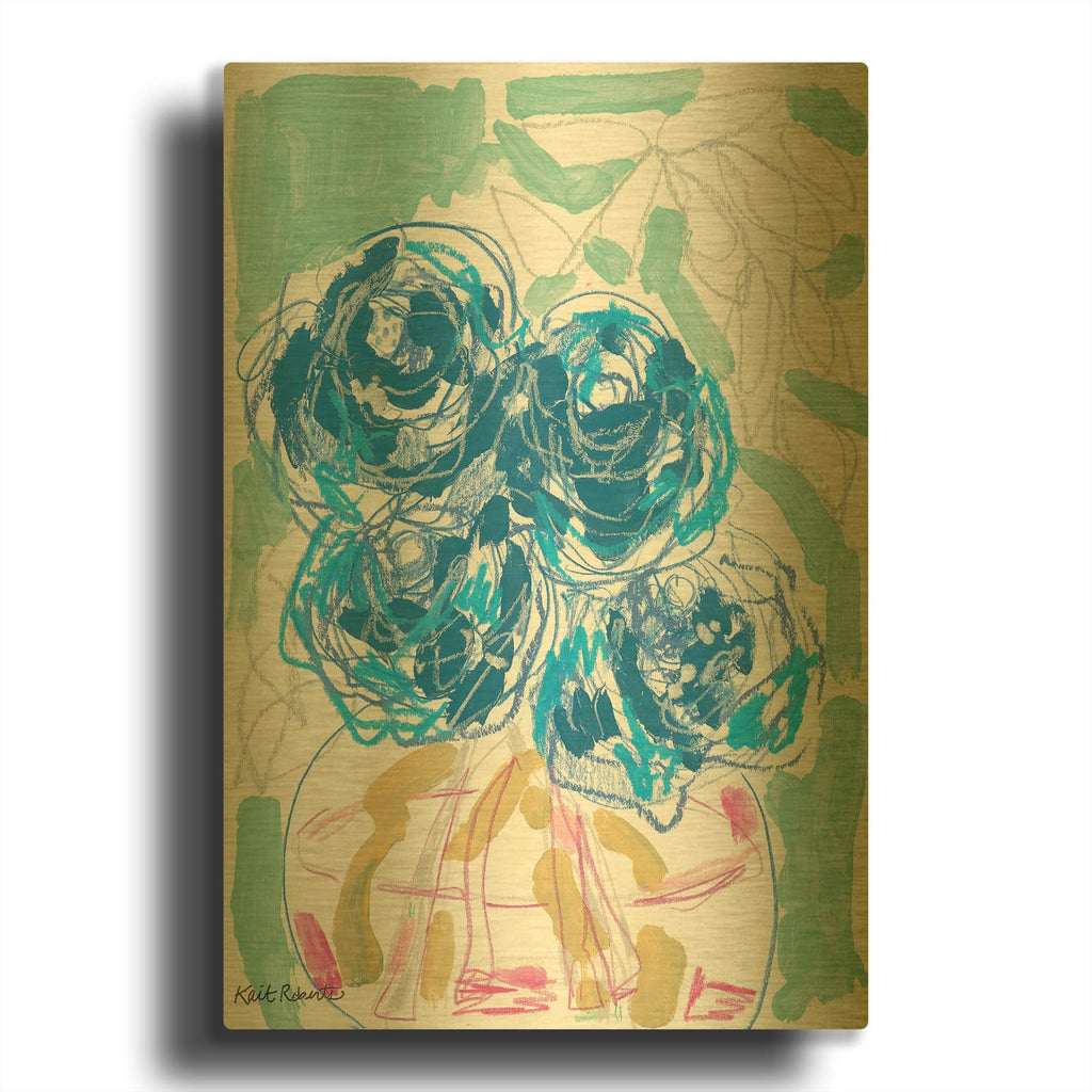 'Nightstand Blooms in Water' By Kait Roberts Gold Metal Wall Art