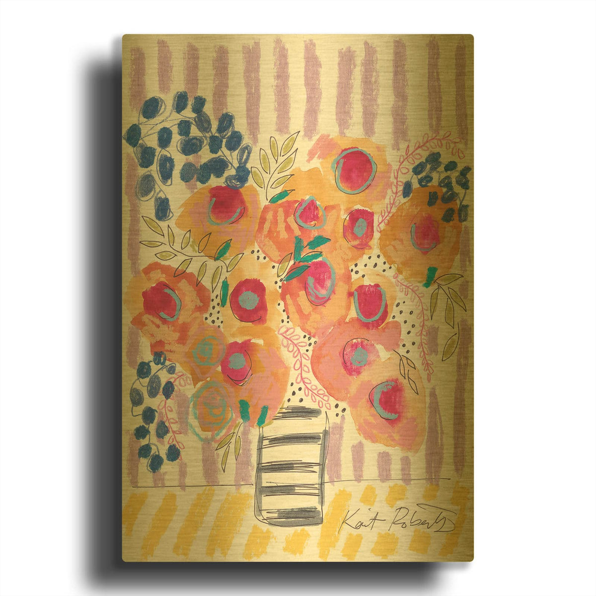 'Peach Poppies' By Kait Roberts Gold Metal Wall Art