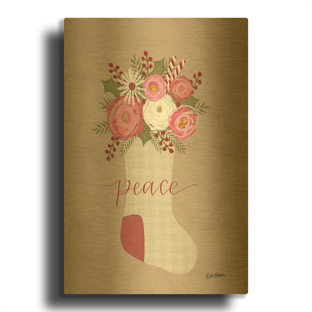 'Peace Christmas Stocking' By Lisa Larson Gold Metal Wall Art