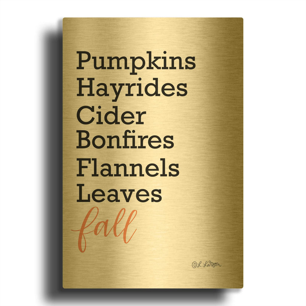 'Fall Words' By Lisa Larson Gold Metal Wall Art