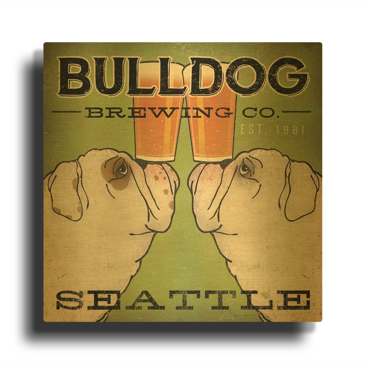 'Bulldog Brewing Seattle' By Ryan Fowler Gold Metal Wall Art
