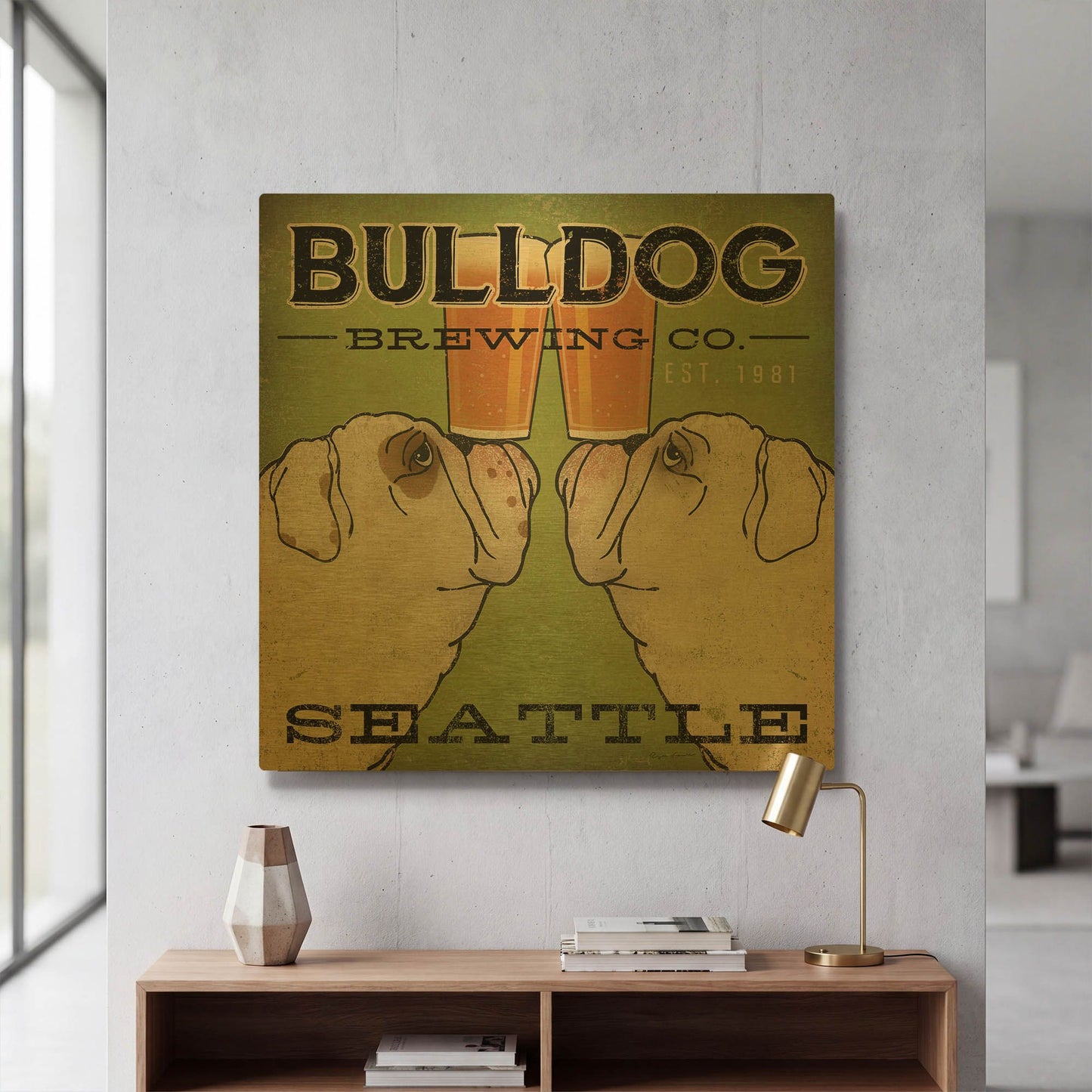 'Bulldog Brewing Seattle' By Ryan Fowler Gold Metal Wall Art