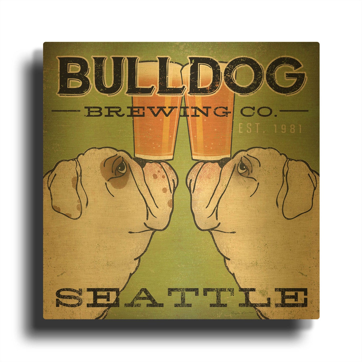 'Bulldog Brewing Seattle' By Ryan Fowler Gold Metal Wall Art