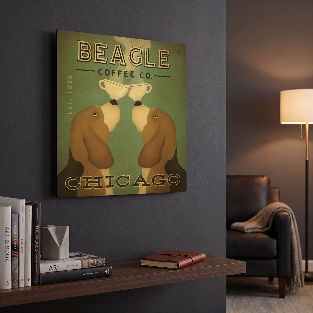 'Beagle Coffee Co Chicago' By Ryan Fowler Gold Metal Wall Art