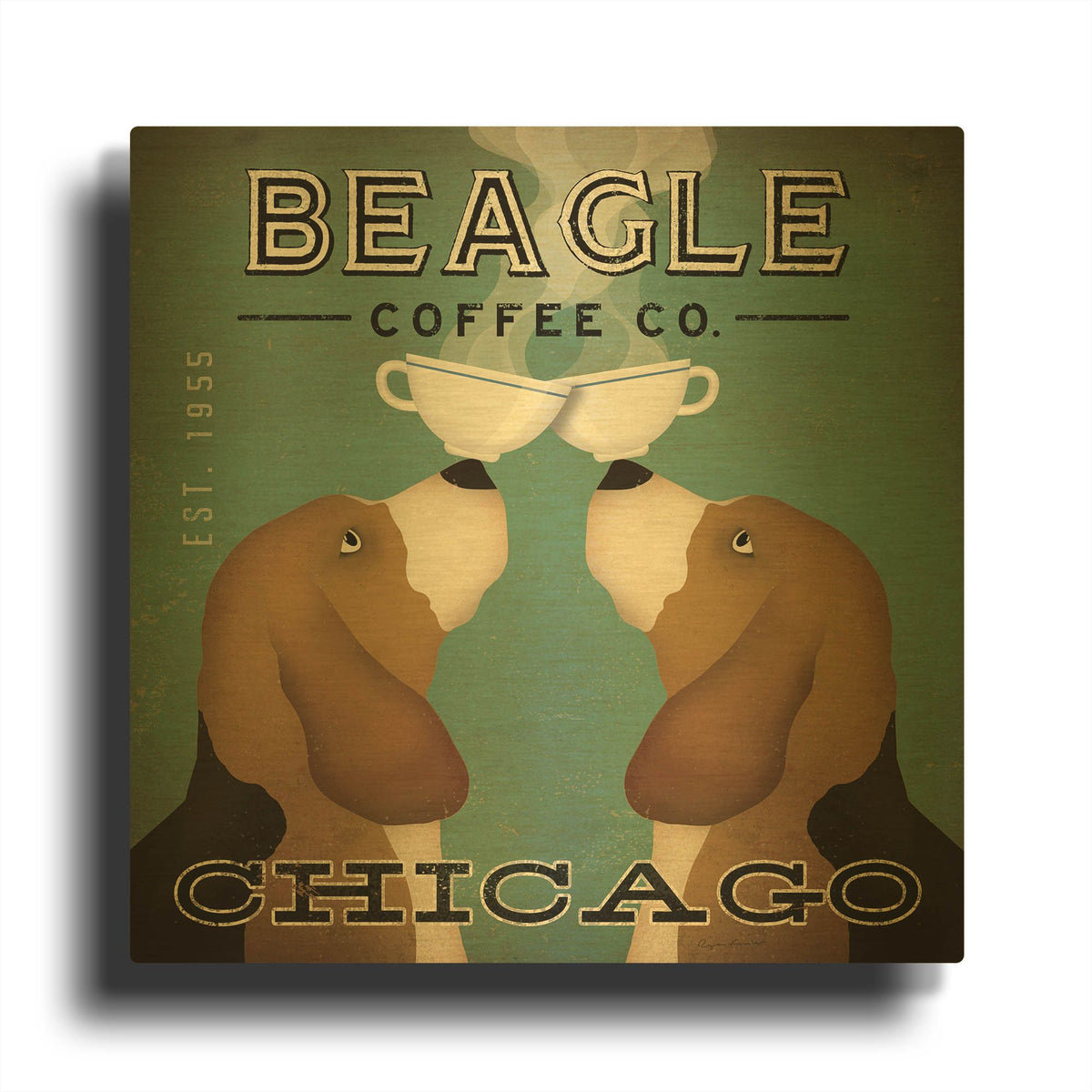 'Beagle Coffee Co Chicago' By Ryan Fowler Gold Metal Wall Art