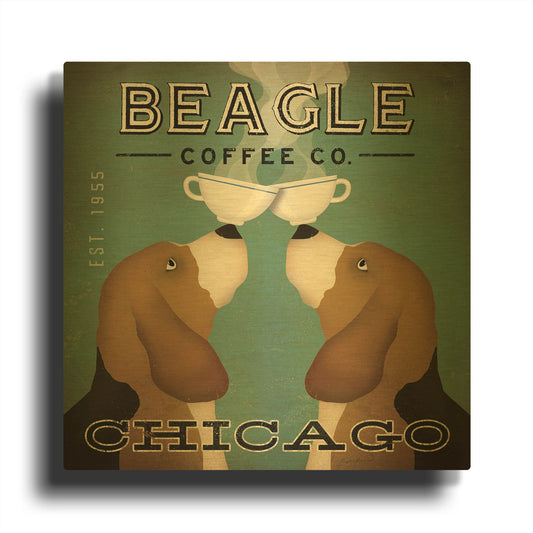 'Beagle Coffee Co Chicago' By Ryan Fowler Gold Metal Wall Art