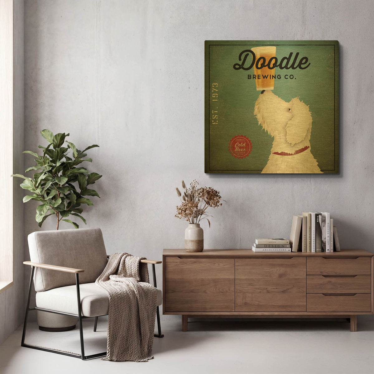 'Doodle Beer' By Ryan Fowler Gold Metal Wall Art