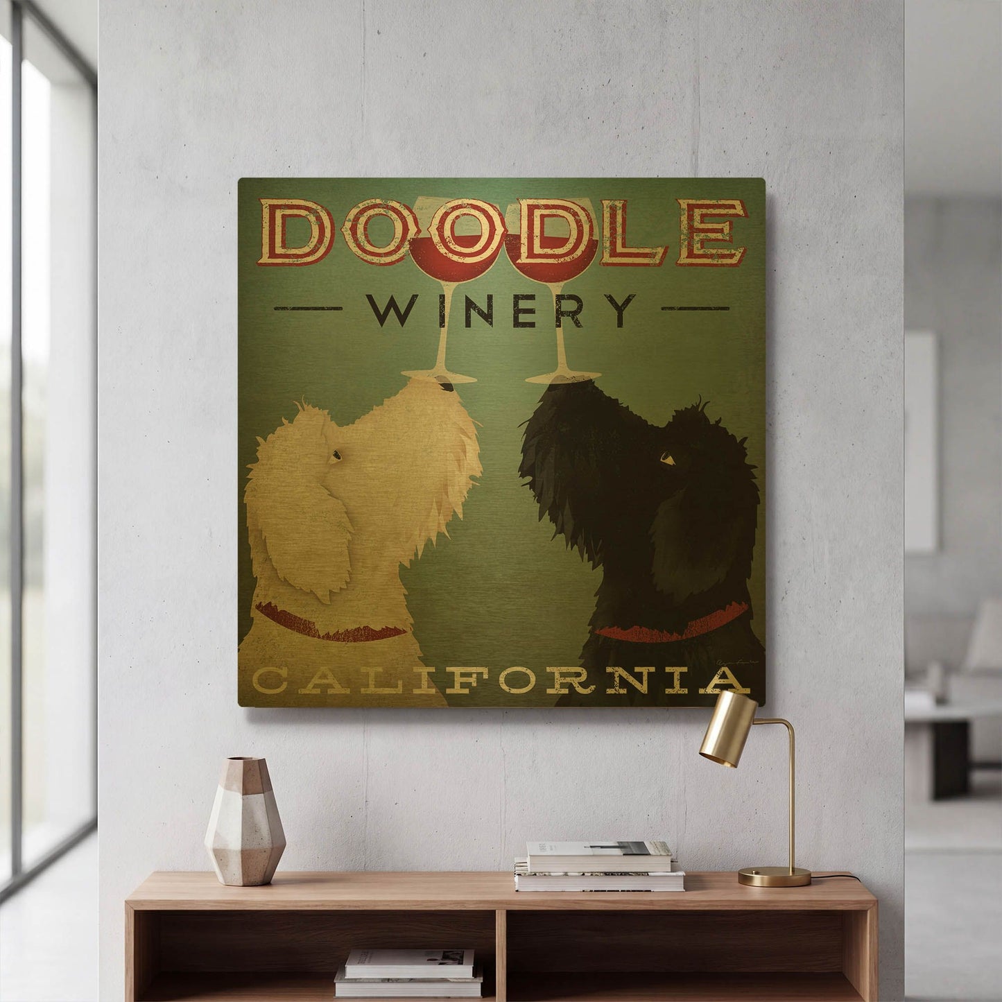 'Doodle Wine' By Ryan Fowler Gold Metal Wall Art