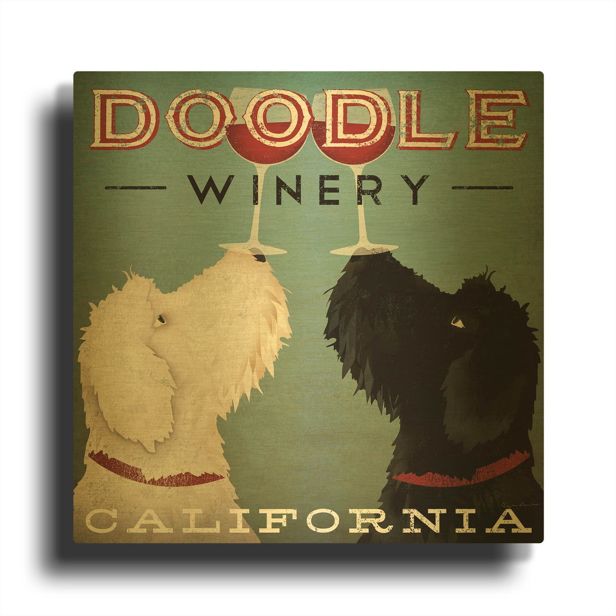 'Doodle Wine' By Ryan Fowler Gold Metal Wall Art
