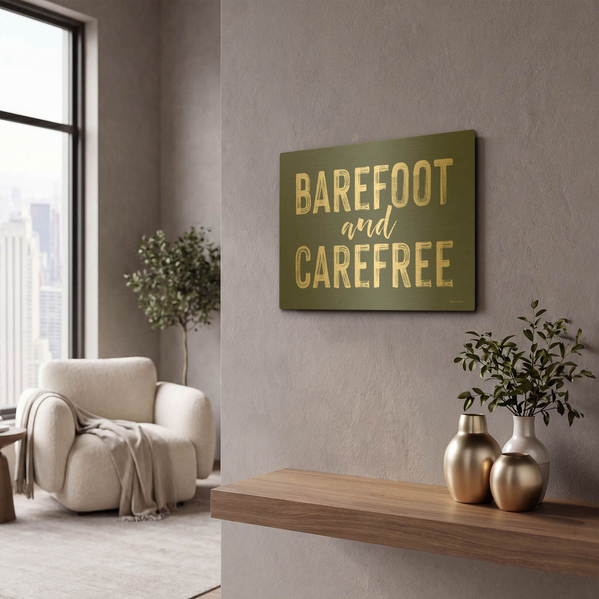 'Barefoot and Carefree' By Lettered Gold Metal Wall Art