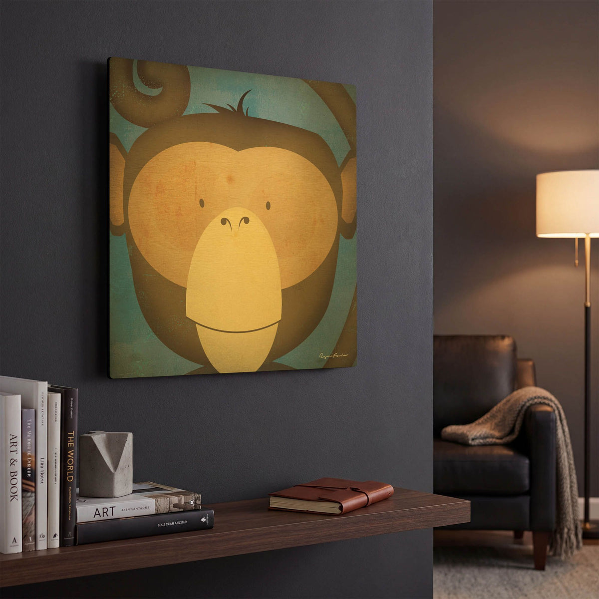'Monkey Wow' By Ryan Fowler Gold Metal Wall Art