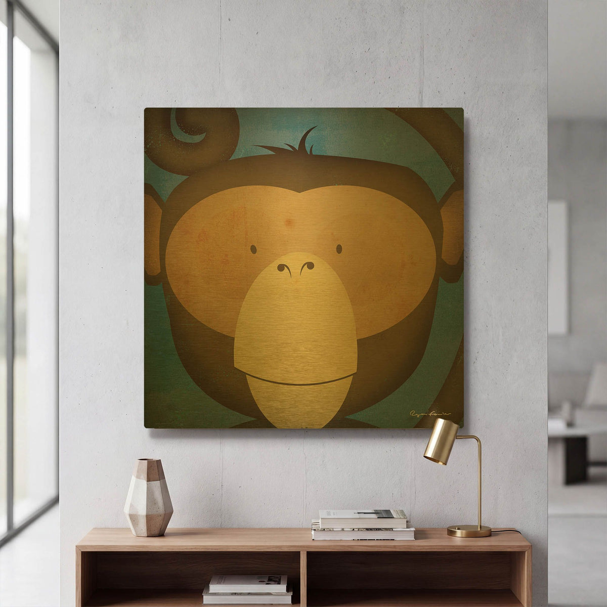 'Monkey Wow' By Ryan Fowler Gold Metal Wall Art