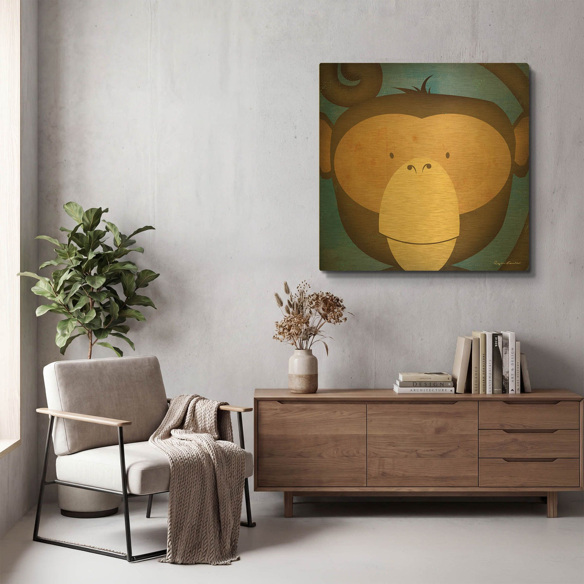 'Monkey Wow' By Ryan Fowler Gold Metal Wall Art