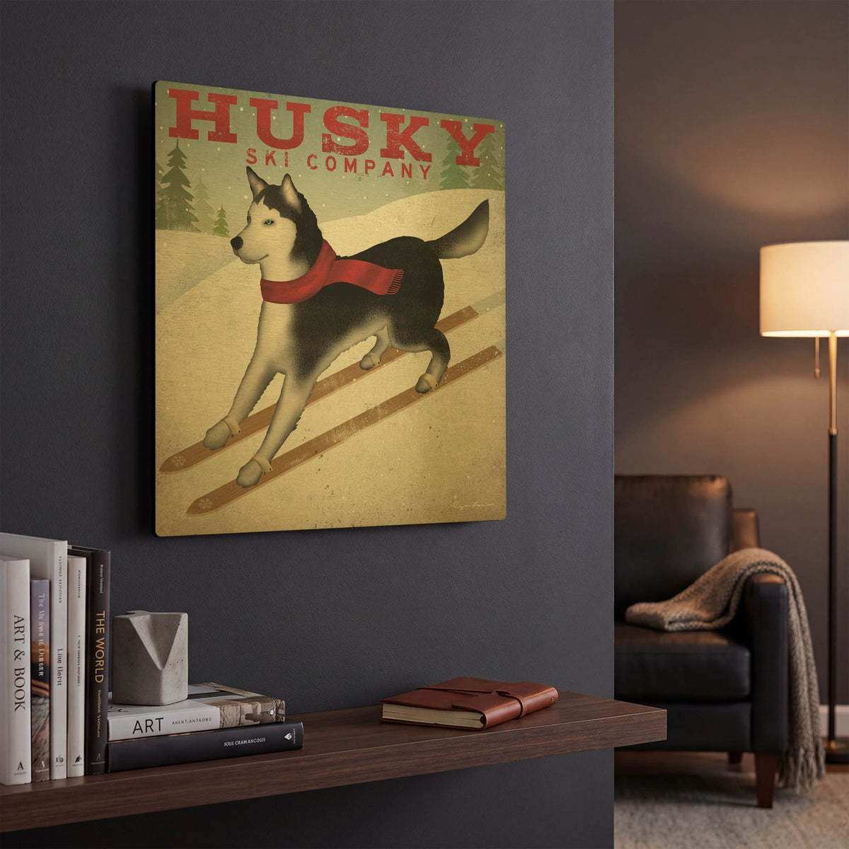 'Husky Ski Co' By Ryan Fowler Gold Metal Wall Art