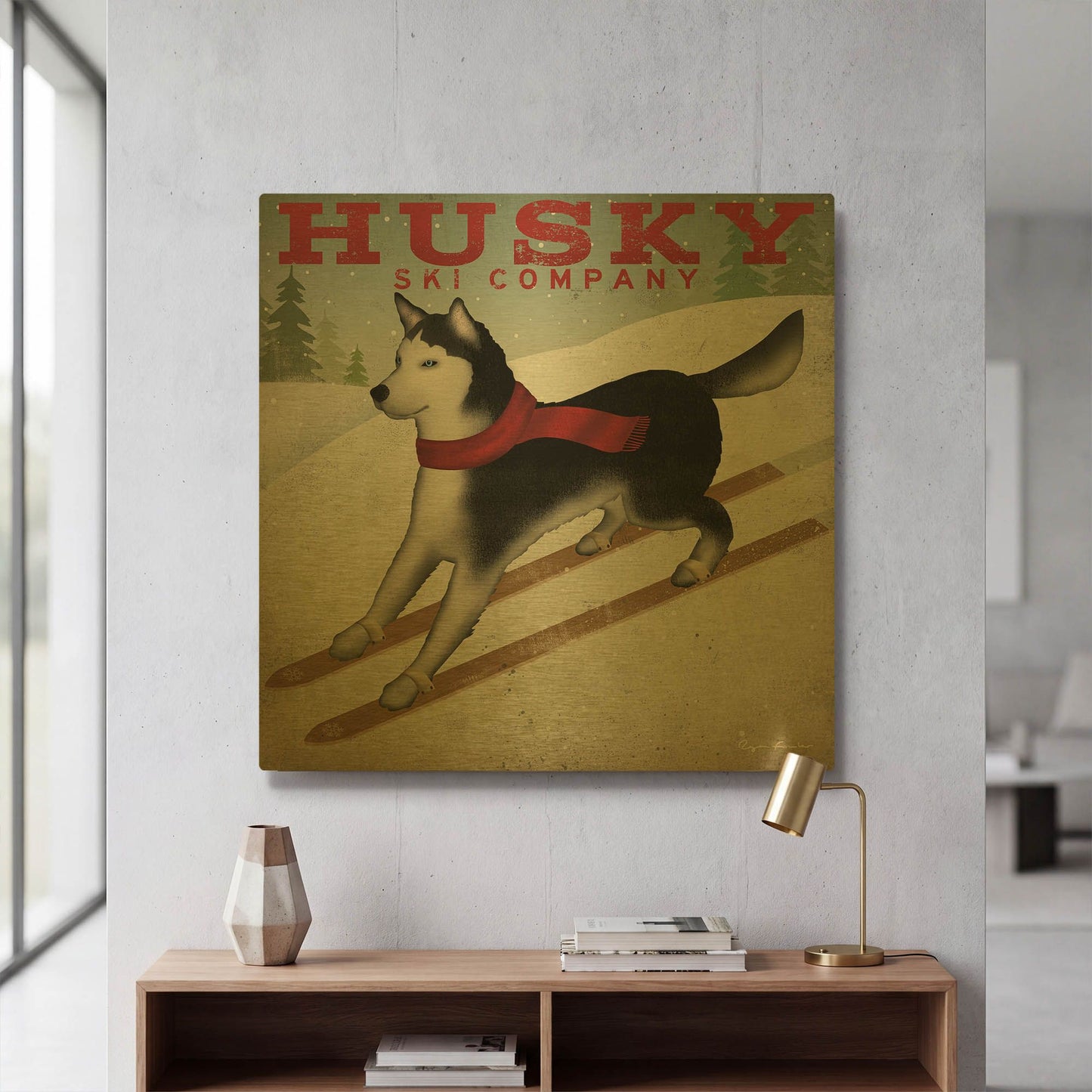 'Husky Ski Co' By Ryan Fowler Gold Metal Wall Art