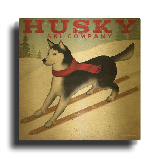 'Husky Ski Co' By Ryan Fowler Gold Metal Wall Art