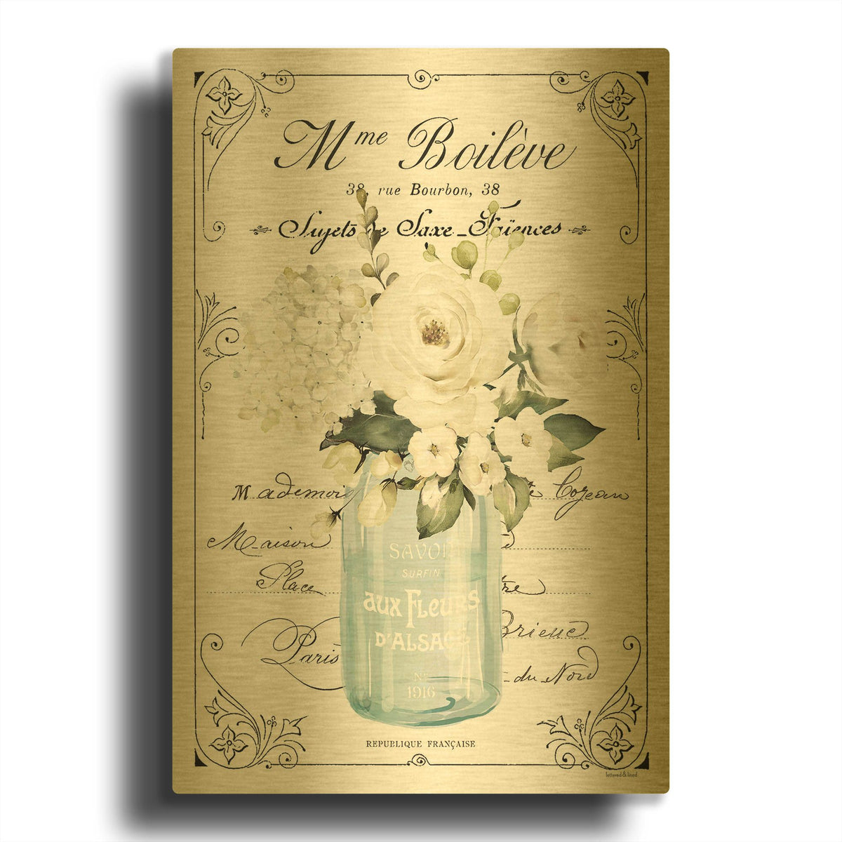 'French Bathroom Set II' By Lettered Gold Metal Wall Art