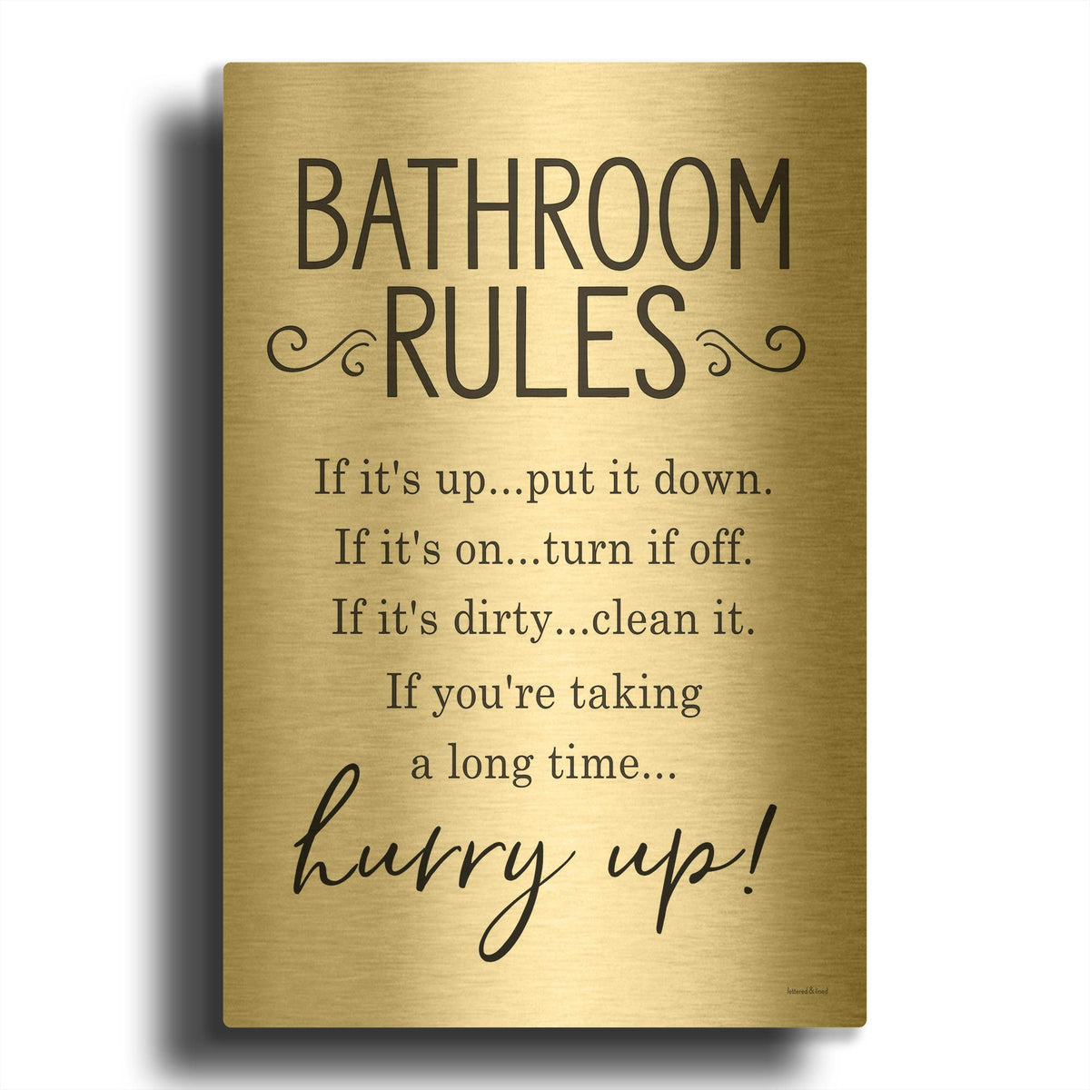 'Bathroom Rules' By Lettered Gold Metal Wall Art