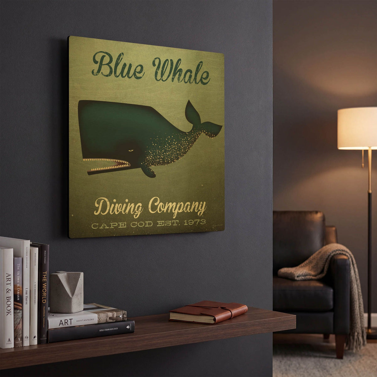 'Barnacle Whale Diving Co' By Ryan Fowler Gold Metal Wall Art