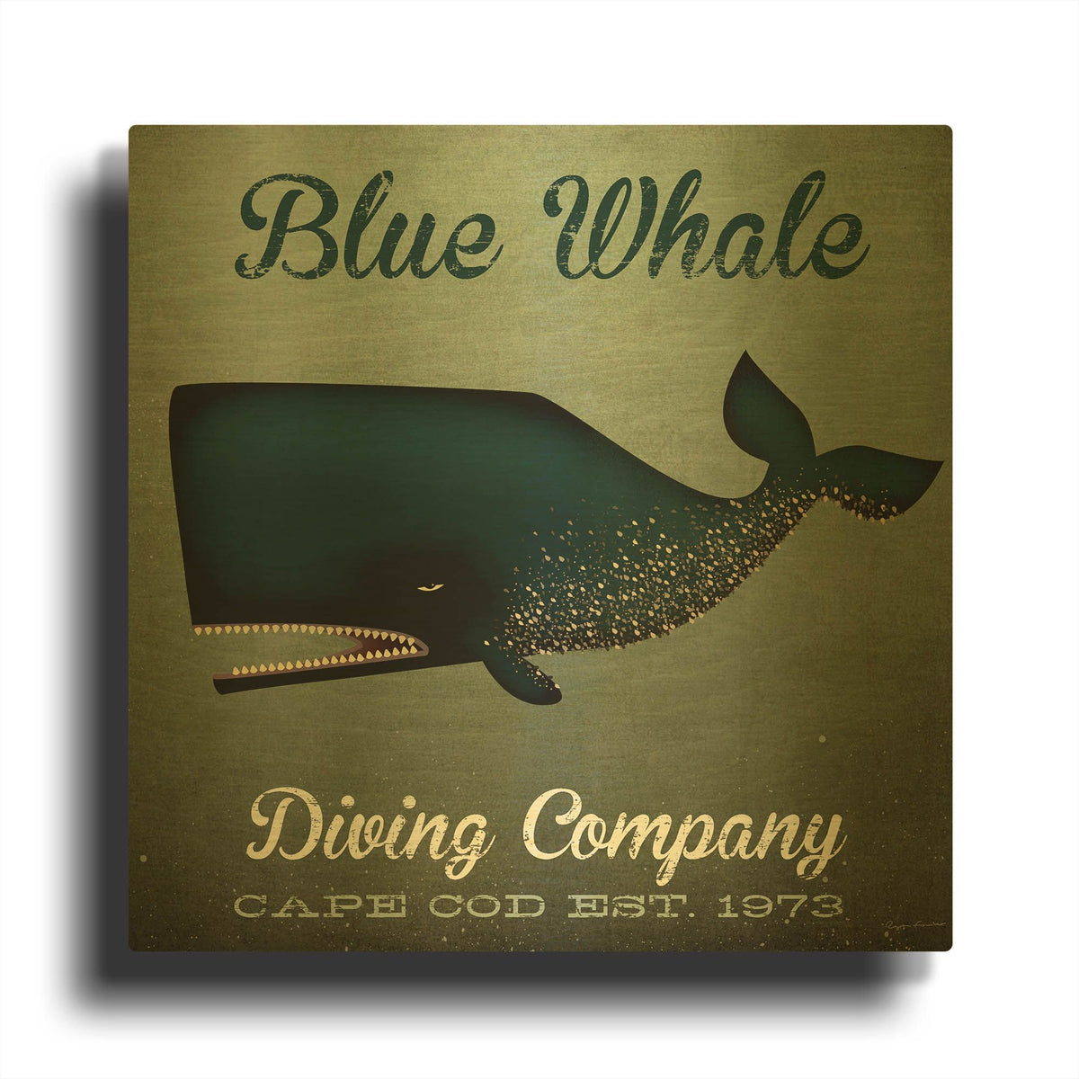 'Barnacle Whale Diving Co' By Ryan Fowler Gold Metal Wall Art