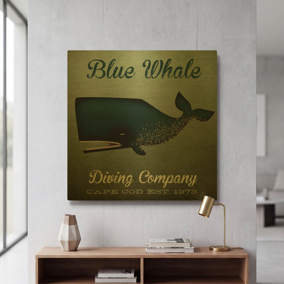 'Barnacle Whale Diving Co' By Ryan Fowler Gold Metal Wall Art