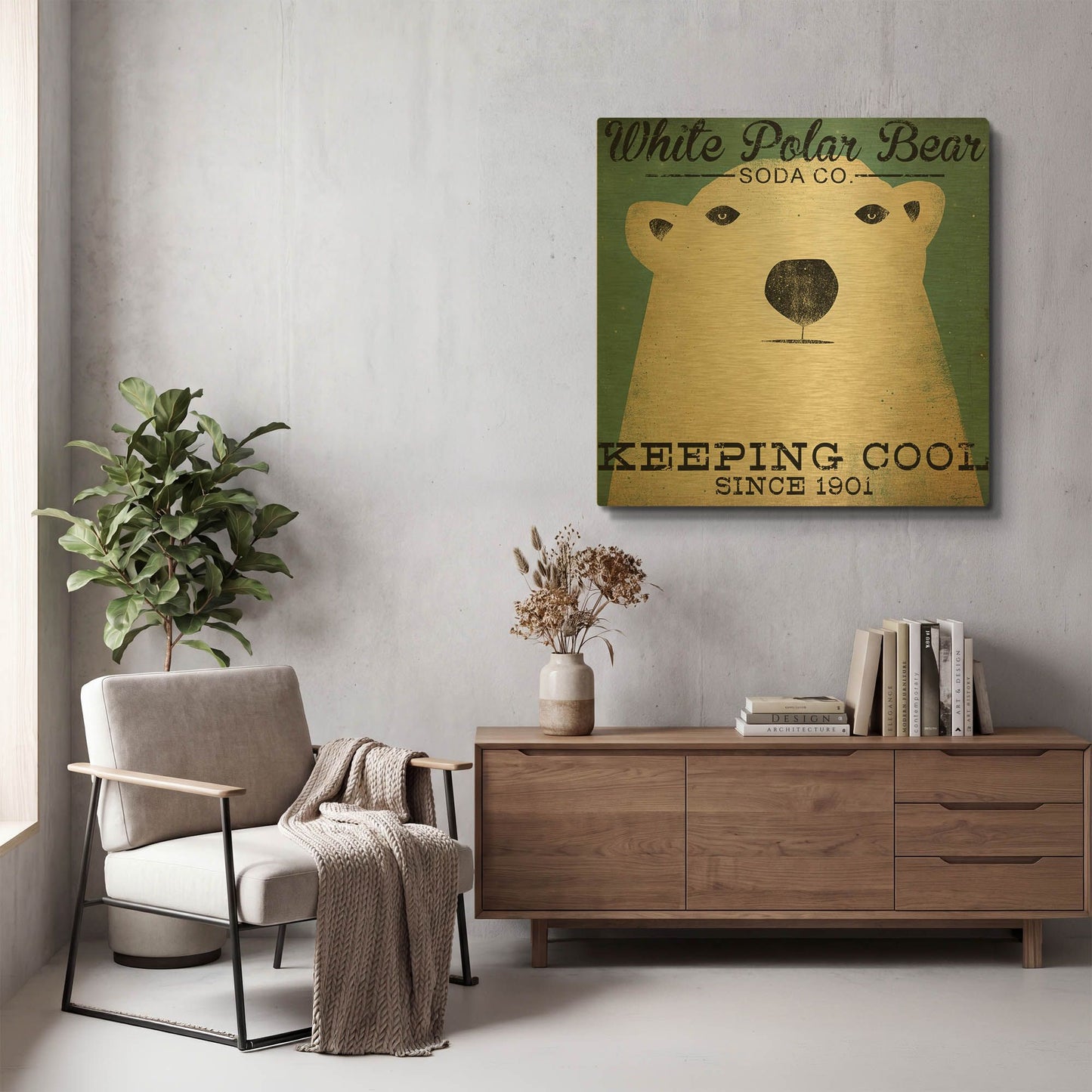 'Polar Bear Soda Co' By Ryan Fowler Gold Metal Wall Art