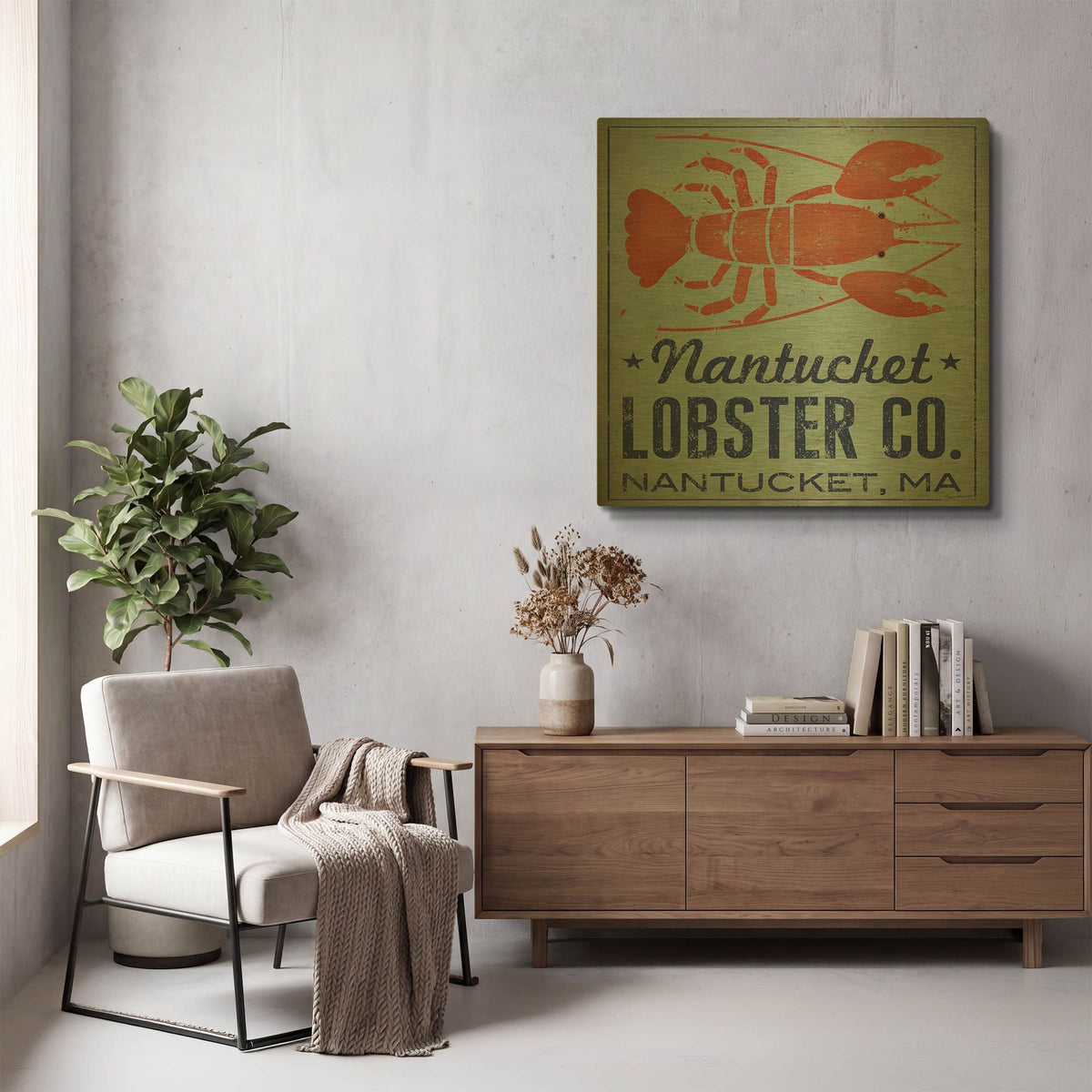'Nantucket Lobster Square' By Ryan Fowler Gold Metal Wall Art