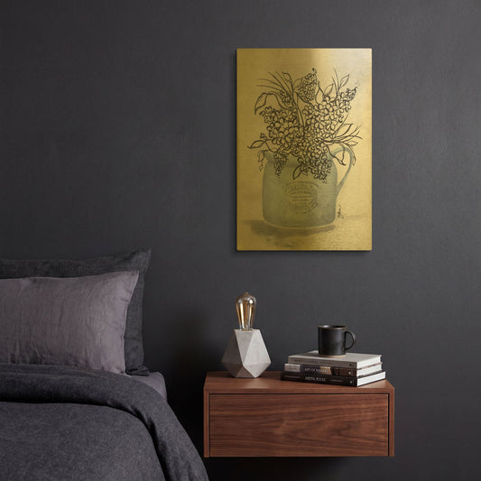 'Sketchy Floral Enamel Pot' By Julie Norkus Gold Metal Wall Art