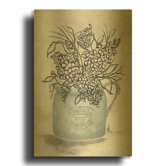 'Sketchy Floral Enamel Pot' By Julie Norkus Gold Metal Wall Art