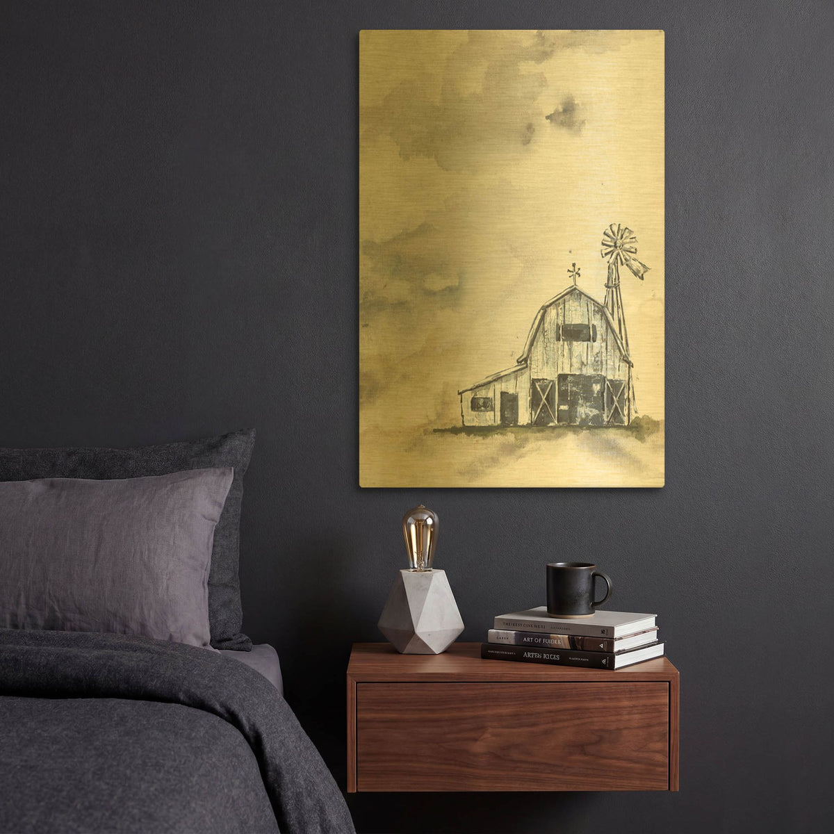 'Haven Mini Barn' By Julie Norkus Gold Metal Wall Art