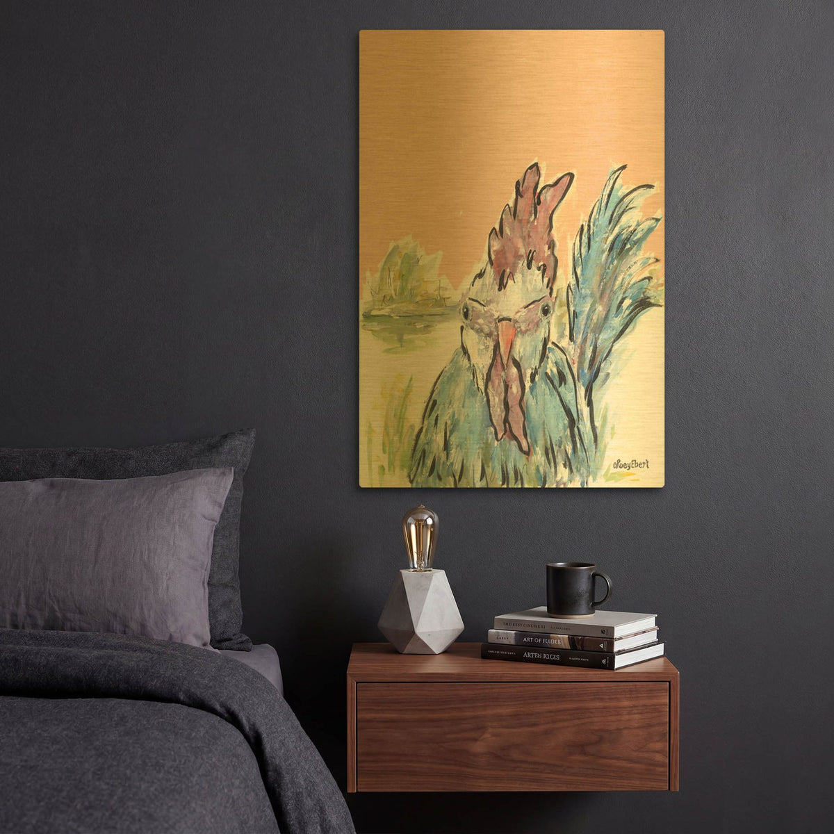 'Cock-A-Doodle-Doo' By Roey Ebert Gold Metal Wall Art