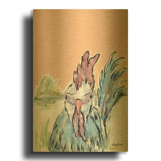 'Cock-A-Doodle-Doo' By Roey Ebert Gold Metal Wall Art
