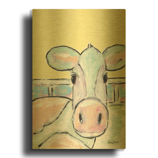 'Moo Moo' By Roey Ebert Gold Metal Wall Art