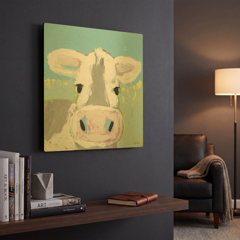 'Moo' By Roey Ebert Gold Metal Wall Art