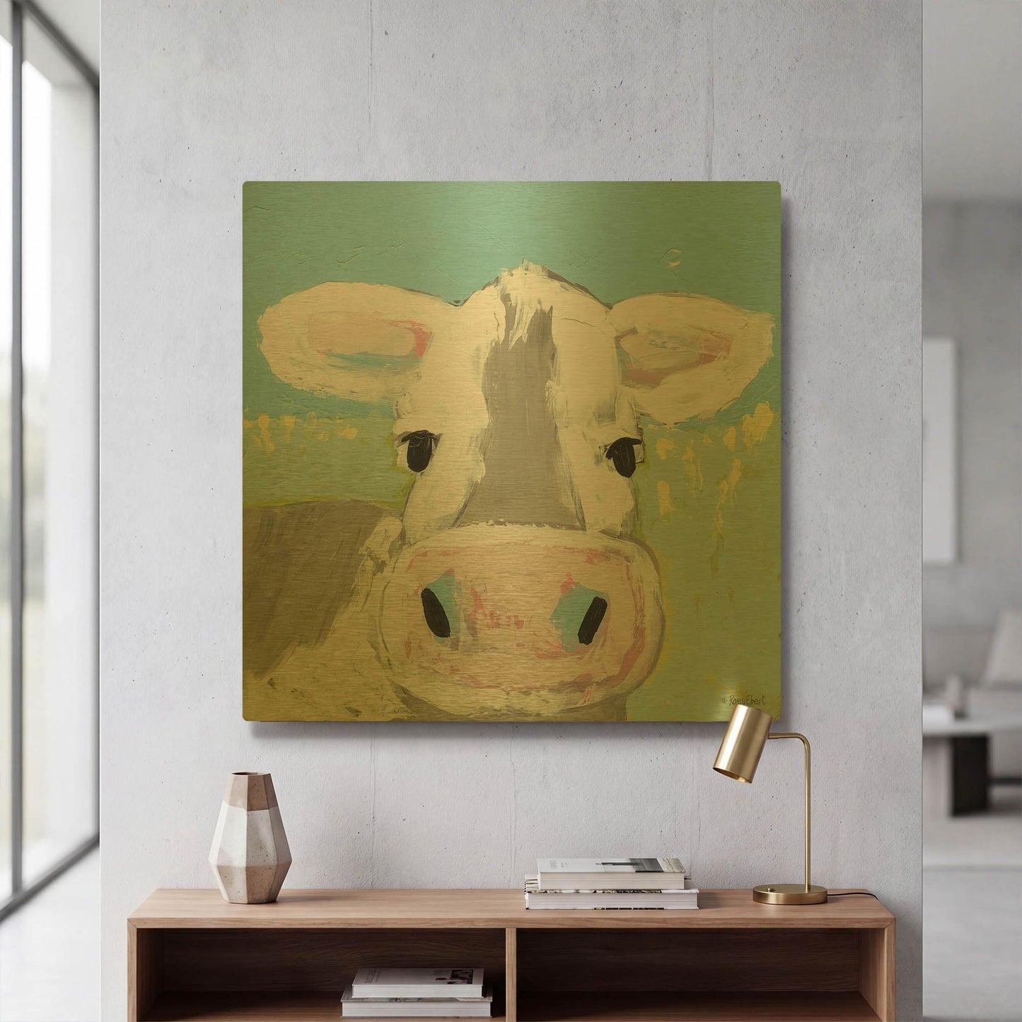 'Moo' By Roey Ebert Gold Metal Wall Art