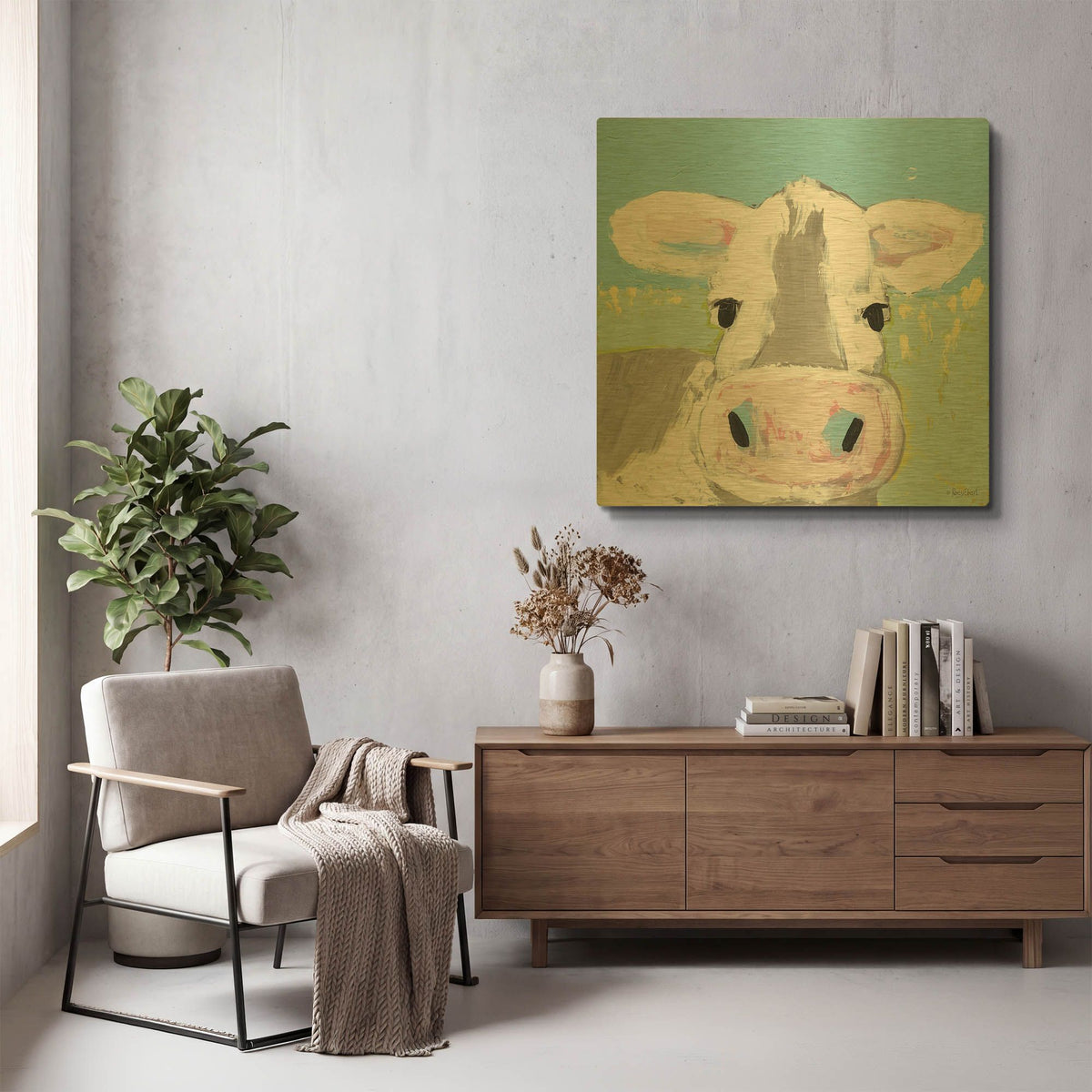 'Moo' By Roey Ebert Gold Metal Wall Art